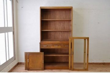 アンティーク家具　☆アンティークモールガラス二段重ね食器棚(収納棚)