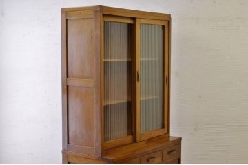 アンティーク家具　☆アンティークモールガラス二段重ね食器棚(収納棚)