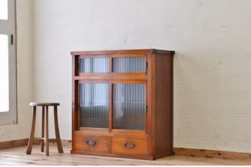 アンティーク家具　アンティークモールガラス引き出し付き収納棚(食器棚)