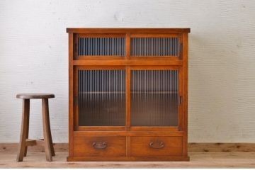 アンティーク家具　アンティークモールガラス引き出し付き収納棚(食器棚)