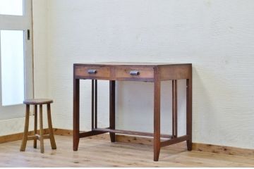 アンティーク家具　古い木味の引き出し付きアンティーク平机(テーブル)
