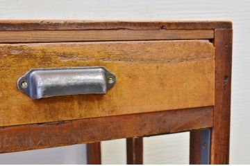 アンティーク家具　古い木味の引き出し付きアンティーク平机(テーブル)