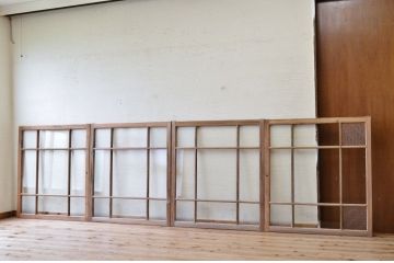 古い木味のダイヤガラス引き戸4枚セット　(ガラス戸)