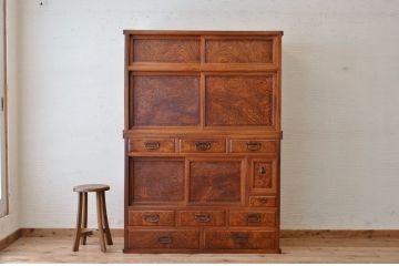 アンティーク家具　古民具　最高級欅材特別注文作り　前面総玉杢茶箪笥