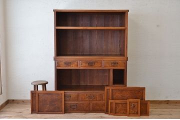 アンティーク家具　古民具　最高級欅材特別注文作り　前面総玉杢茶箪笥