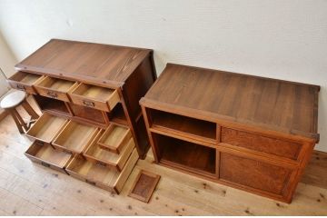 アンティーク家具　古民具　最高級欅材特別注文作り　前面総玉杢茶箪笥