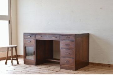 極上美品!古いナラ材のアンティーク両袖机(テーブル)