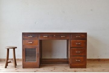極上美品!古いナラ材のアンティーク両袖机(テーブル)