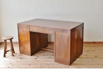 極上美品!古いナラ材のアンティーク両袖机(テーブル)