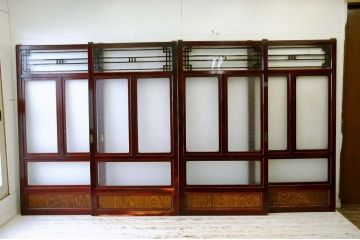 古い木のダイヤガラス引き戸4枚セット　