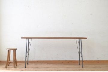 アンティーク家具　古い一枚板の鉄脚テーブル3　(机、作業台)