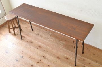 アンティーク家具　古い一枚板の鉄脚テーブル3　(机、作業台)