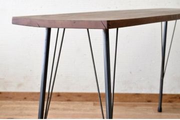 アンティーク家具　古い一枚板の鉄脚テーブル3　(机、作業台)
