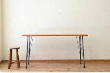 アンティーク家具　古い一枚板の鉄脚テーブル11　(机、作業台)