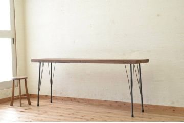 アンティーク家具　古い欅材一枚板の鉄脚テーブル13　(机、作業台)