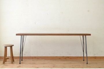 アンティーク家具　古い欅材一枚板の鉄脚テーブル13　(机、作業台)