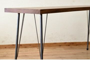アンティーク家具　古い欅材一枚板の鉄脚テーブル13　(机、作業台)