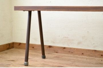 アンティーク家具　古い欅材の一枚板の鉄脚アンティークベンチ3　(長椅子)