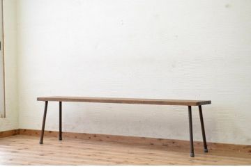 アンティーク家具　古い一枚板の鉄脚アンティークベンチ4　(長椅子)