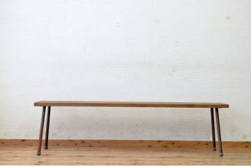 アンティーク家具　古い一枚板の鉄脚アンティークベンチ4　(長椅子)