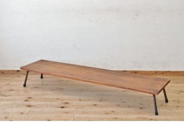 アンティーク家具　★天板一枚板鉄脚アンティークローテーブル7(机)