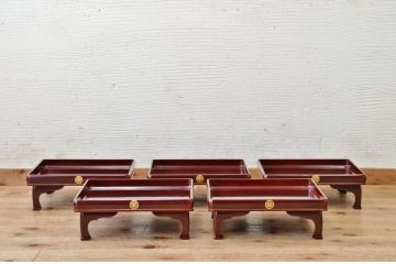 状態良好!紅溜木製お膳5点セット