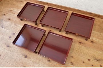 状態良好!紅溜木製お膳5点セット