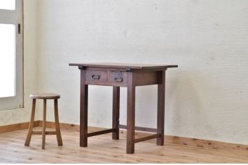 アンティーク家具　古い木の使い込まれたアンティーク作業台(テーブル)
