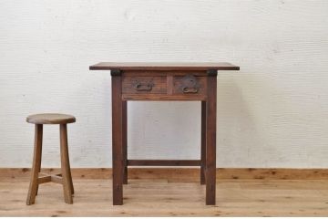 アンティーク家具　古い木の使い込まれたアンティーク作業台(テーブル)