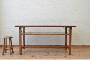 アンティーク家具　古い木のシンプルなアンティーク作業台(テーブル)