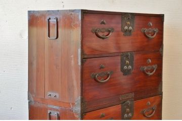 アンティーク家具　☆古民具　骨董　前面欅!古い欅材の二段重ね二本松箪笥