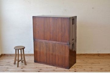アンティーク家具　☆古民具　骨董　前面欅!古い欅材の二段重ね二本松箪笥