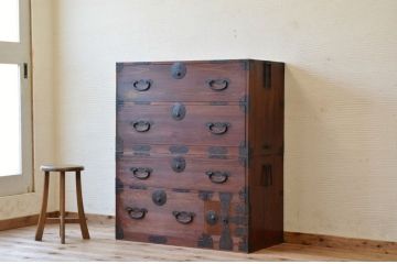 アンティーク家具　☆古民具　味のある二段重ね時代箪笥2