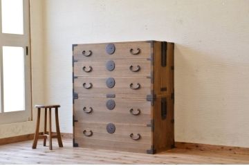☆美品!古い木味の二段重ね五丁引き時代箪笥