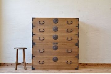 ☆美品!古い木味の二段重ね五丁引き時代箪笥