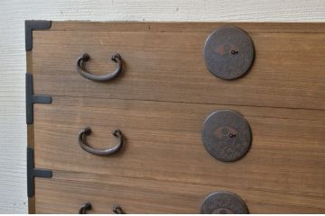 ☆美品!古い木味の二段重ね五丁引き時代箪笥