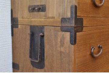 ☆美品!古い木味の二段重ね五丁引き時代箪笥
