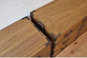 ☆美品!古い木味の二段重ね五丁引き時代箪笥