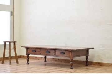 アンティーク家具　重厚!引き出し付きアンティークテーブル(作業台、机)