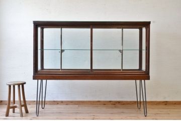 アンティーク家具　古いタバコ屋の大きな鉄脚ガラスケース(ショーケース)