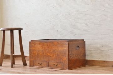 【簡易リペア限定品】古民具　タモ材玉杢貼り　小さな長火鉢