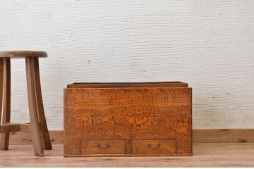 【簡易リペア限定品】古民具　タモ材玉杢貼り　小さな長火鉢