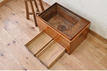 【簡易リペア限定品】古民具　タモ材玉杢貼り　小さな長火鉢