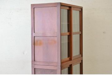 アンティーク家具　☆シンプルなモールガラス二段重ねアンティーク収納棚