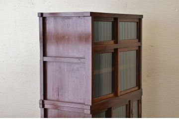 アンティーク家具　☆前面欅!モールガラス二段重ね食器棚(収納棚)