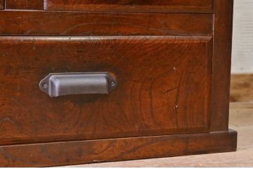 アンティーク家具　☆前面欅!モールガラス二段重ね食器棚(収納棚)