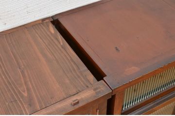 アンティーク家具　☆前面欅!モールガラス二段重ね食器棚(収納棚)