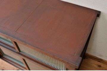 アンティーク家具　☆前面欅!モールガラス二段重ね食器棚(収納棚)