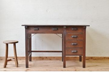 アンティーク家具　★使い込まれたアンティーク片袖机(作業台)