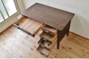 アンティーク家具　★使い込まれたアンティーク片袖机(作業台)